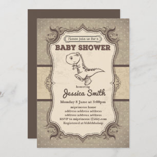 Invitation BABY SHOWER vintage - dinosaure