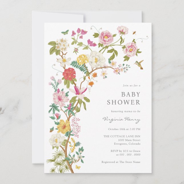 Invitation Baby shower vintage élégant (Devant)