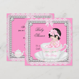 Invitation Baby Shower Vintage Fille Rose Bébé dans Tasse à T