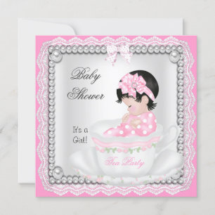 Invitation Baby shower vintage fille rose bébé tasse à thé de