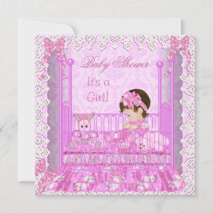 Invitation Baby shower vintage fille rose dentelle mignonne b