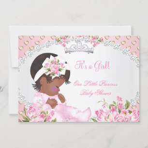 Invitation Baby shower vintage Fille Rose Floral Coeurs rose 