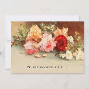 Invitation Baby shower vintage, Fleurs Roses antiques Florale