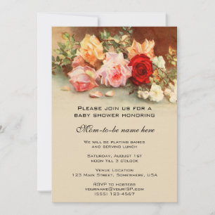 Invitation Baby shower vintage, Fleurs Roses antiques Florale