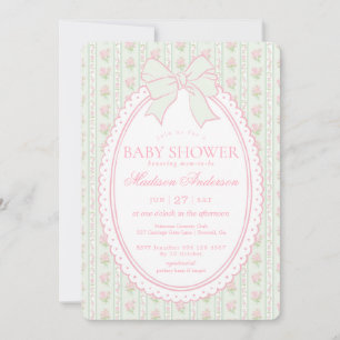 Invitation Baby Shower Vintage Floral Fancy Vert Pastel
