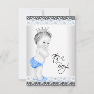 Invitation Baby Shower Vintage Garçon Bleu et Gris