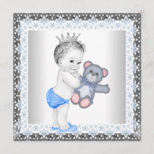 Invitation Baby Shower Vintage Garçon Bleu et Gris