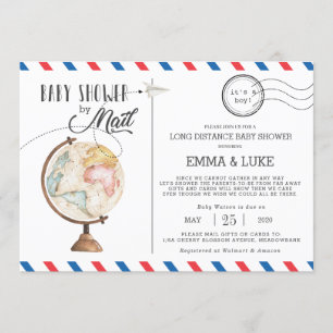 Invitation Baby shower vintage Globe par distance postale