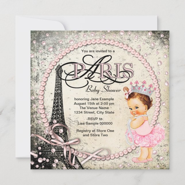 Invitation Baby shower vintage Paris (Devant)