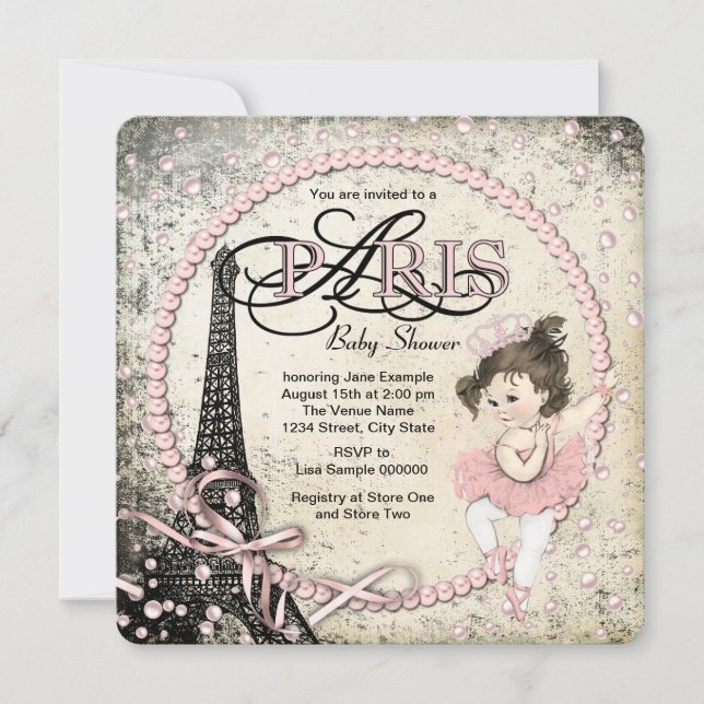 Invitation Baby shower vintage Paris (Devant)