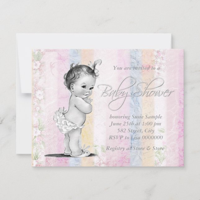 Invitation Baby shower vintage Pastel Rainbow (Devant)