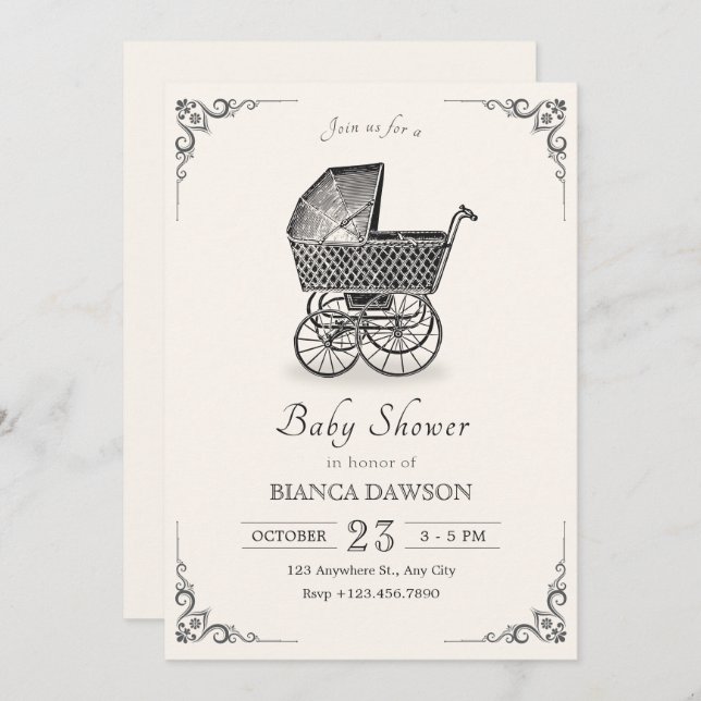Invitation baby shower vintage pour bébé (Devant / Derrière)