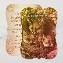 Invitation baby shower vintage pour bébé renard forêt