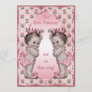 Invitation Baby shower Vintage Princess Twins and Pink Roses