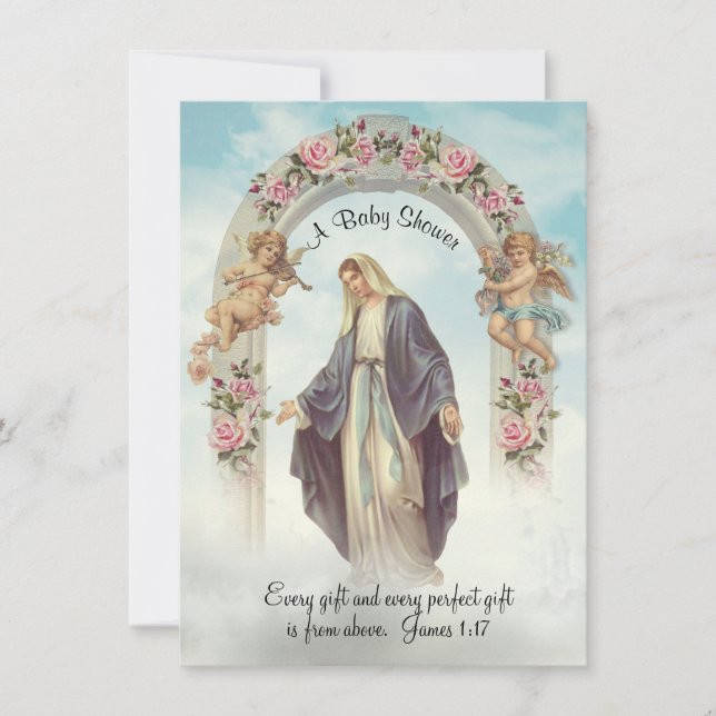 Invitation Baby shower Vintage religieux catholique (Devant)