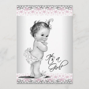 Invitation Baby shower Vintage rose et gris