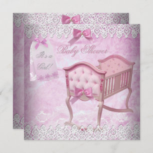 Invitation Baby shower vintage Rose fille Lace Lit