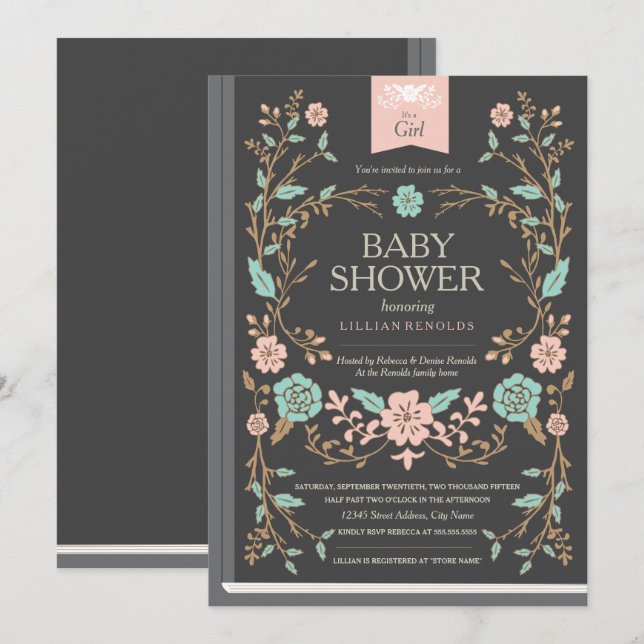 Invitation Baby shower vintage Storybook (Devant / Derrière)