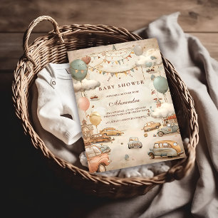 Invitation Baby-Shower Vintage sur le Thème de la Course