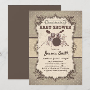 Invitation BABY SHOWER vintage - tambour
