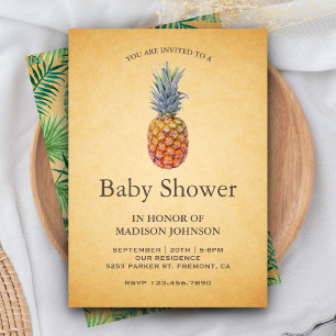Invitation Baby Shower Vintage Tropical Pineapple