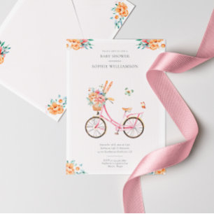 Invitation Baby shower Vintage Vélo Rose Français