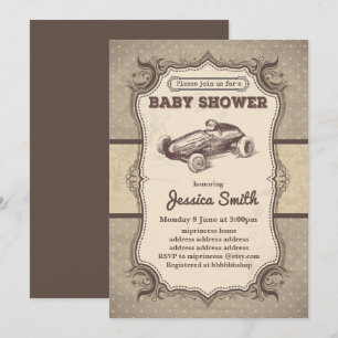 Invitation BABY SHOWER vintage - voiture de course