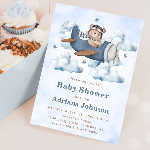 Invitation Baby shower Vintage voyage avion
