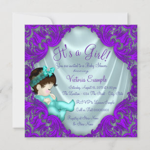 Invitation Baby Shower Violet et Turquoise