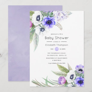 Invitation Baby shower Violet pastel et floral prune