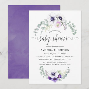 Invitation Baby shower Violet Poussiéreux Floral