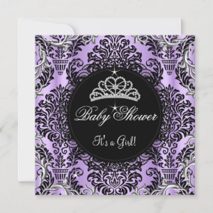 Invitation Baby shower violet Princesse Tiara Black Lace