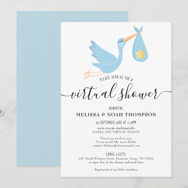 Invitation Baby shower virtuel à longue distance en ligne (Devant / Derrière)