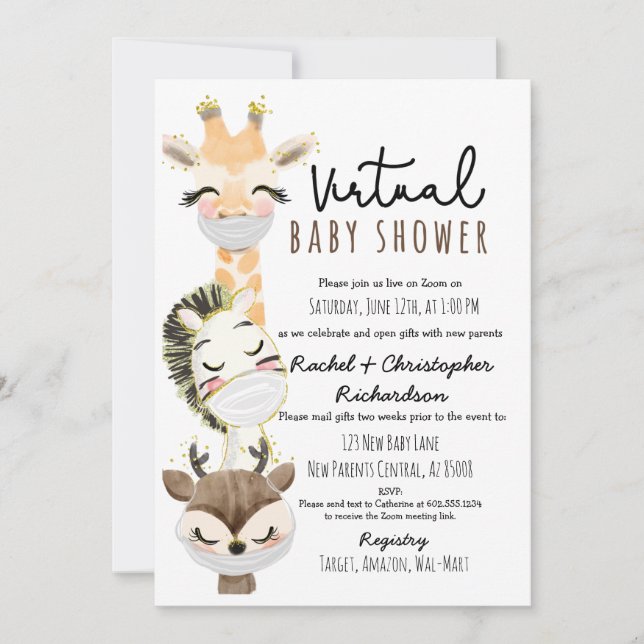 Invitation Baby shower virtuel animal pour les nouveaux paren (Devant)