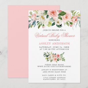 Invitation Baby shower virtuel aquarelle rose florale