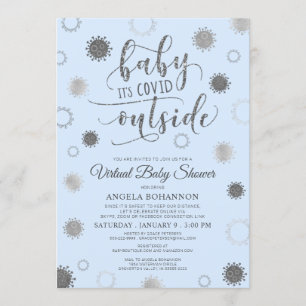 Invitation Baby shower virtuel BÉBÉ SON COVID DEHORS Bleu