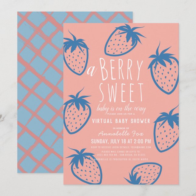 Invitation Baby shower virtuel Berry Sweet Strawberry Pink (Devant / Derrière)