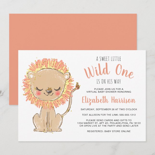 Invitation Baby shower virtuel Boho Lion Terracotta (Devant / Derrière)