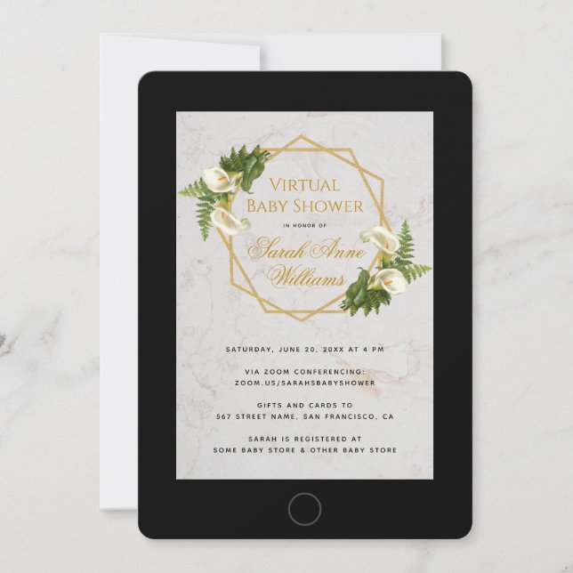 Invitation Baby shower virtuel Calla Lilies Floral Géométriqu (Devant)