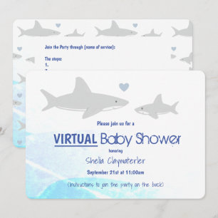 Invitation Baby shower virtuel Cartoon blanc gris bleu requin