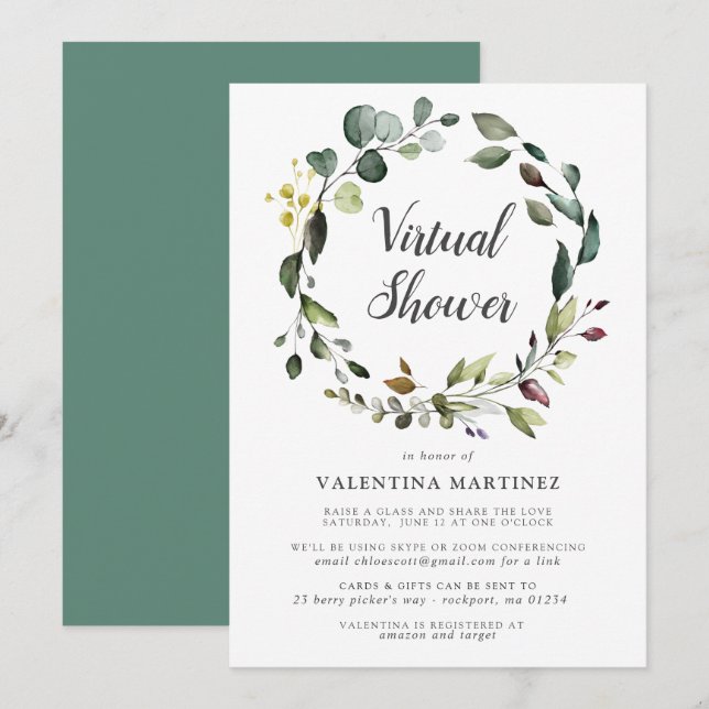 Invitation Baby shower virtuel de la couronne d'Eucalyptus (Devant / Derrière)