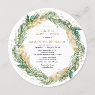 Invitation Baby shower virtuel de l'or vert hiver