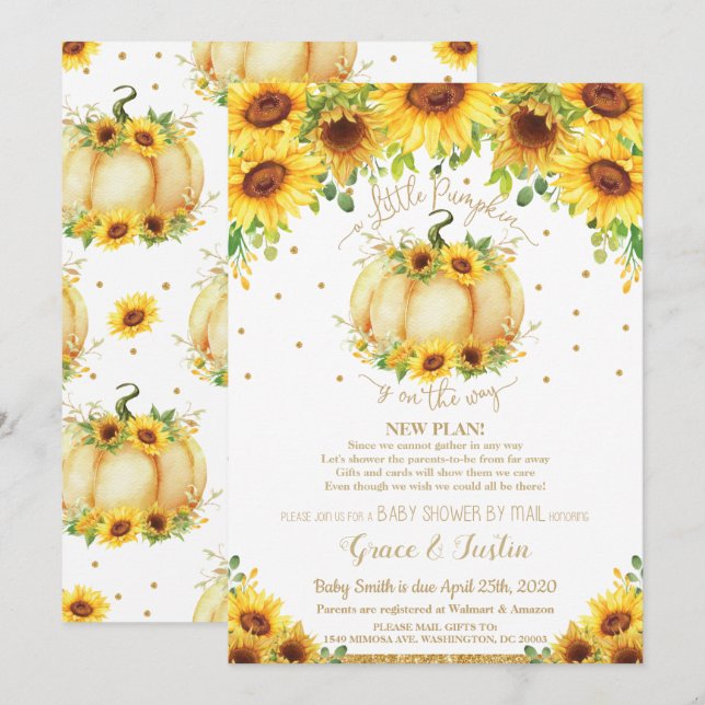 Invitation Baby shower virtuel de tournesol Citrouille par co (Devant / Derrière)
