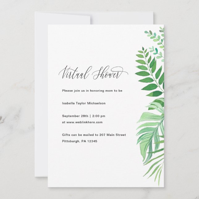 Invitation Baby shower virtuel de verdure simple (Devant)