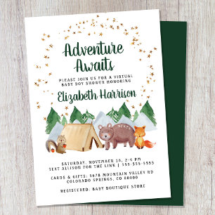 Invitation Baby shower virtuel des animaux rustiques de bois