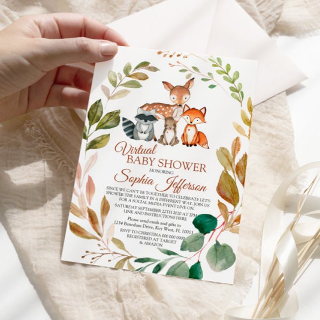 Invitation Baby shower virtuel des forêts d'animaux (Créateur téléchargé)