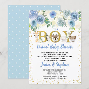 Invitation Baby shower virtuel des garçons Animaux boisés pan
