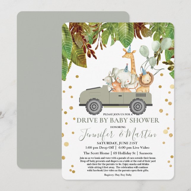 Invitation Baby shower virtuel Drive By Baby shower (Devant / Derrière)