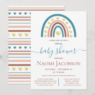 Invitation Baby shower virtuel Dusty Blue Boho Rainbow