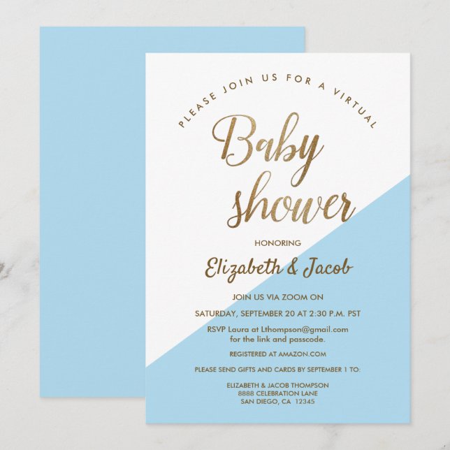 Invitation Baby shower virtuel Dusty Blue Modern (Devant / Derrière)